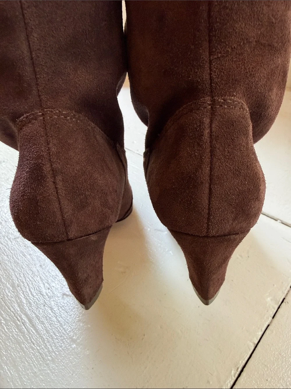 Schutz western Brown Suede Knee High Boots 7B Square Toe Sculptural Heel